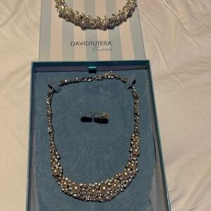 David Tutera Silver Necklace and Head piece with Crystals and Pearls